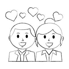 couple portrait character love hearts