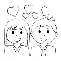 couple portrait character love hearts