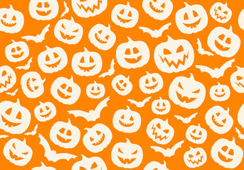 Halloween wallpaper with funny silhouettes of pumpkins. Vector.