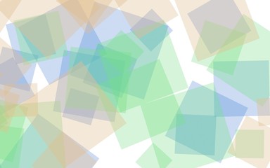 Multicolored translucent squares on white background. Green tones. 3D illustration