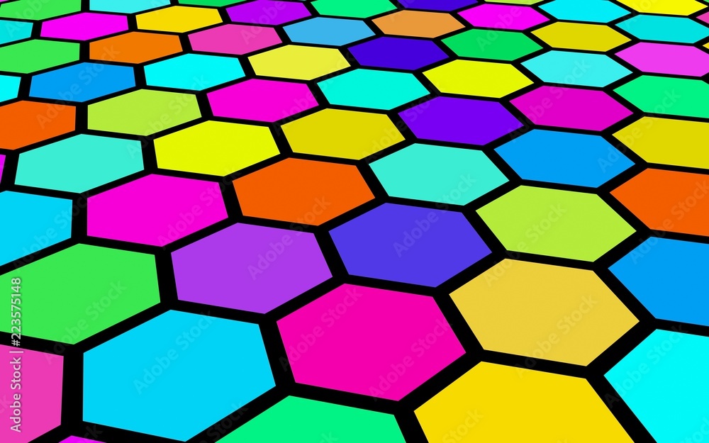 Wall mural honeycomb multi-colored. perspective view on polygon look like honeycomb. wavy surface. isometric ge