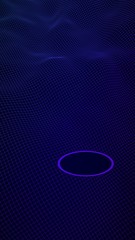 Abstract landscape on a blue background. Cyberspace grid. Mockup. Hi-tech network, technology. Vertical image orientation. 3D illustration