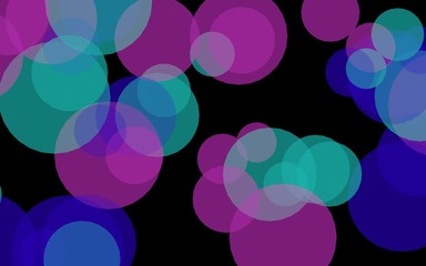 Multicolored translucent circles on a dark background. Green tones. 3D illustration