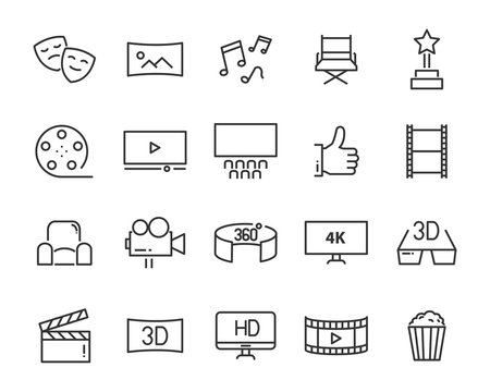 set of cinema icons, such as 4k, music, movie