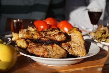 grilled meat and vegetables