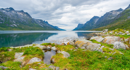 Fototapeta na wymiar View of Ersfjorden - beautiful fjord in Troms County, Norway