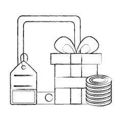 tablet with gift and online shopping icons