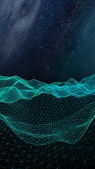 Abstract landscape on a dark background. Cyberspace grid. Hi-tech network. Outer space. Starry outer space texture. 3D illustration
