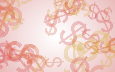 Multicolored translucent dollar signs on white background. Orange tones. 3D illustration