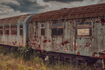 Fototapeta premium abandoned train passenger cars