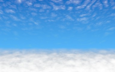 Blue sky background with white clouds. Cumulus white clouds in the clear blue sky in the morning. 3D illustration