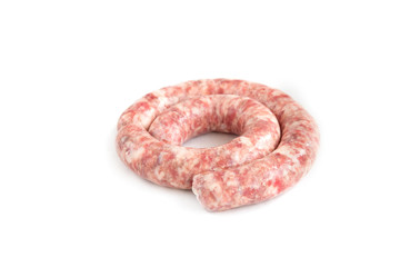 Homemade pork sausage isolated on white background.