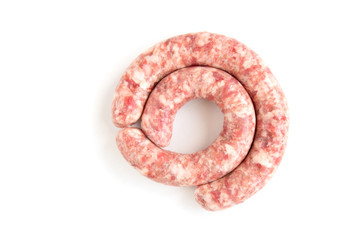 Homemade pork sausage isolated on white background.