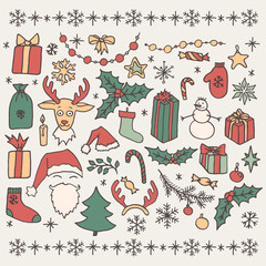 Fototapeta premium Christmas doodle elements