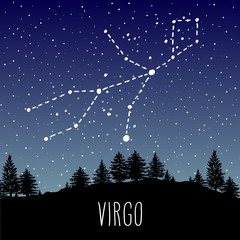 Virgo Zodiac sign constellation over the night forest