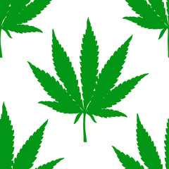 Hand drawn marijuana leaf seamless pattern