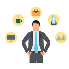 businessman business office computer cellphone coffee cup