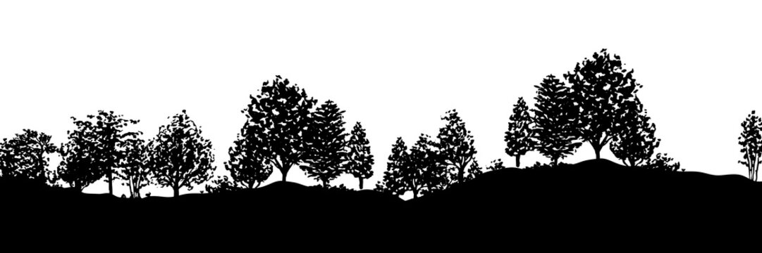 Forest trees silhouettes background
