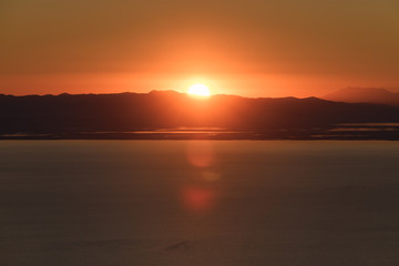 Mountaintop view of the sunset over the Great Salt Lake in Utah USA