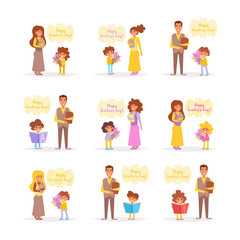 Teacher's day. Student gives teacher flowers Vector. Cartoon. Isolated art