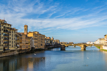 Fototapeta na wymiar Ponte Santa Trinita or Holy Trinity Bridge in Florence, oldest bridge around the world.