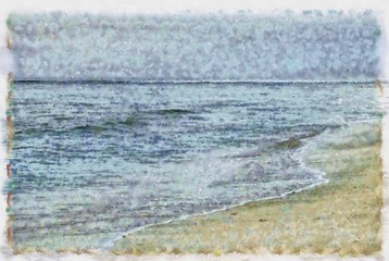 Oil painting. Art print for wall decor. Acrylic artwork. Big size poster. Watercolor drawing. Modern style fine art. Beautiful exotic tropical landscape. Sandy sea beach view.