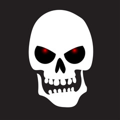 Evil white silhouette skull with red eyes. T-shirt print, vector design.