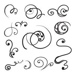Set of Hand drawn graphic swirls, scrolls and curls. Vector illustration