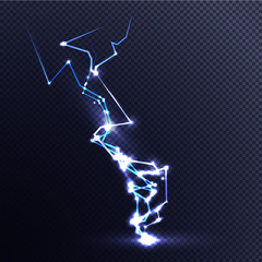 Fototapeta na wymiar Striking Lightning bolt. High voltage Vector object isolated on transparent background.