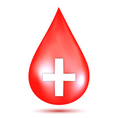 Fototapeta premium Red blood drop isolated on white background as healthcare, healthy and donation concept. vector illustration.