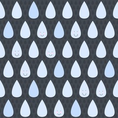niebieskie wesołe krople deszczu na ciemnym szarym tle