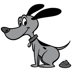 Black and White Dog Pooping - A vector cartoon illustration of a Dog pooping.