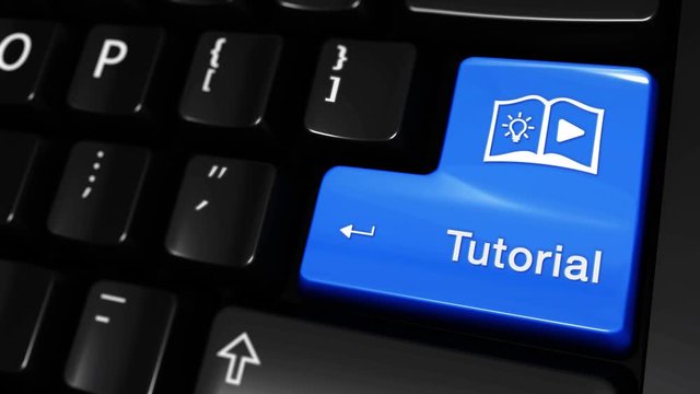 253. Tutorial Moving Motion On Blue Enter Button On Modern Computer Keyboard with Text and icon Labeled. Selected Focus Key is Pressing Animation. Online Education Concept