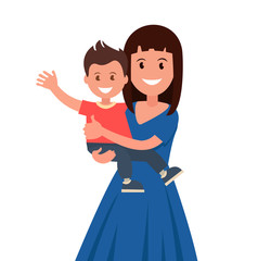 Happy mother holding his son. Vector illustration.