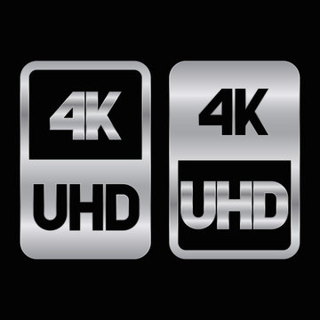 4K Ultra HD format siver icon. Pure vector illustration on black background