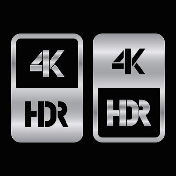4K HDR format silver and cut icon. Pure vector illustration on black background