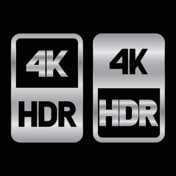 4K HDR format silver icon. Pure vector illustration on black background
