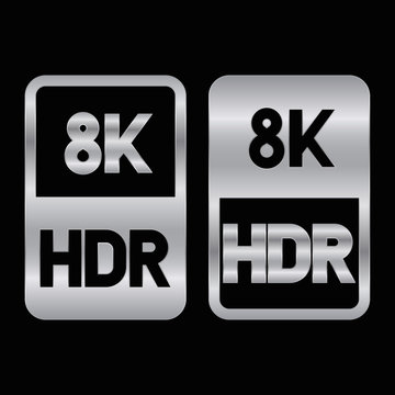 8K HDR format silver icon. Pure vector illustration on black background
