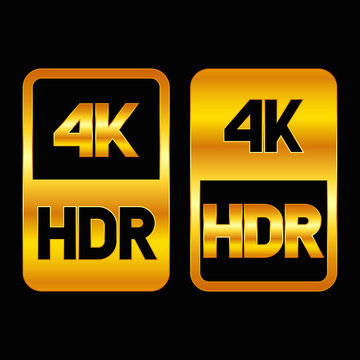 4K HDR format gold icon. Pure vector illustration on black background
