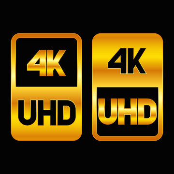4K Ultra HD format gold icon. Pure vector illustration on black background
