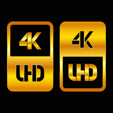 4K Ultra HD format gold and cut icon. Pure vector illustration on black background