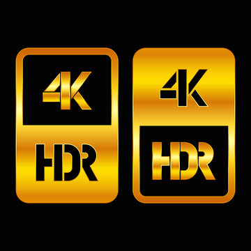 4K HDR format gold and cut icon. Pure vector illustration on black background