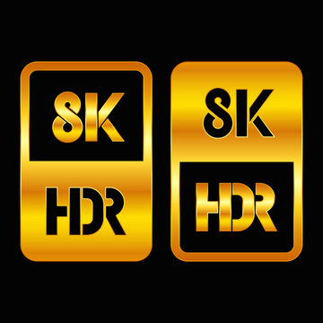 8K HDR format gold and cut icon. Pure vector illustration on black background