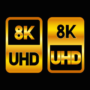 8K Ultra HD format gold icon. Pure vector illustration on black background