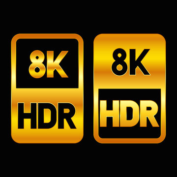 8K HDR format gold icon. Pure vector illustration on black background