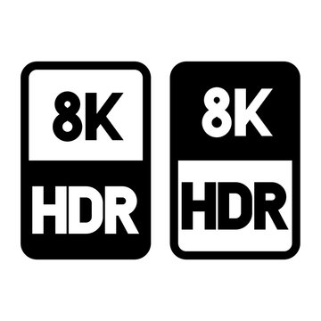 8k HDR format flat black icon. Vector illustration on white background