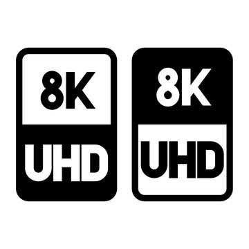 8k Ultra HD format flat black icon. Vector illustration on white background