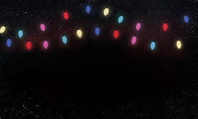 Abstract background lights Christmas /New Year decoration on dark background, alternative style with snow illustration 
