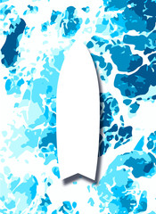Beautiful surfing illustration, surf board in the sparkling sea