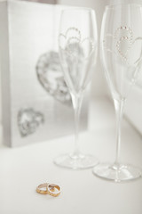 Wedding rings with glasses